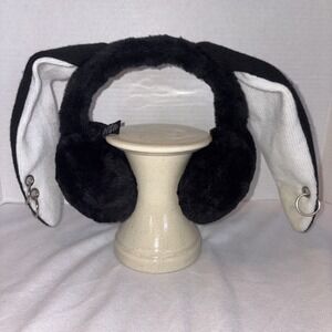 A Pair Of Black, Plush Earmuffs With‎ Poseable Rabbit, Ears, And Earrings.
